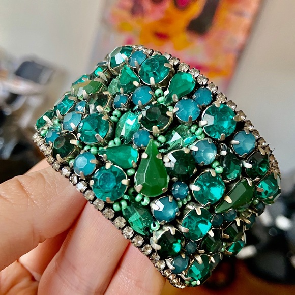 Emerald with turquoise cuff bracelet - Picture 2 of 8